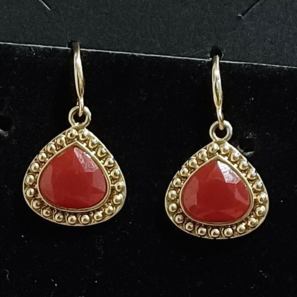 Gold-Toned Teardrop-Shaped Scarlet Earrings